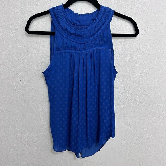Anthropologie Maeve Royal Blue Clovis Pleated Dot Top Sleeveless Blouse Size 0 - Picture 2 of 12